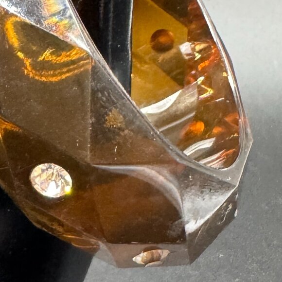 Vintage Lucite Bangle Bracelet Translucent Brown with Clear Round Stones Bling - Picture 8 of 8